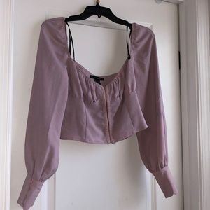 Forever21 Women’s Crop Top, Color: Pink, Long Sleeve, Front closing/Clip